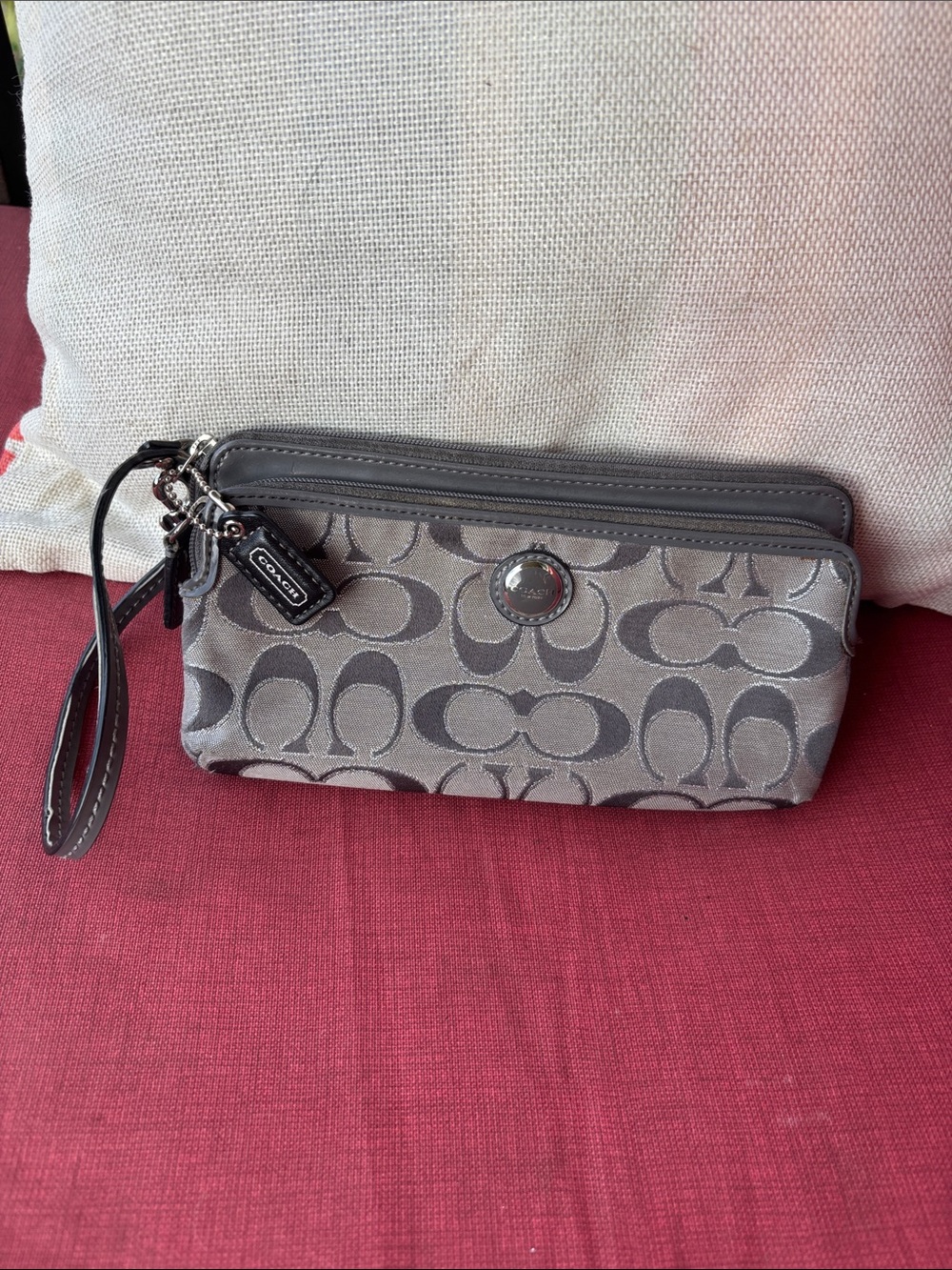 Coach Gray Signature C Monogram Wristlet Clutch